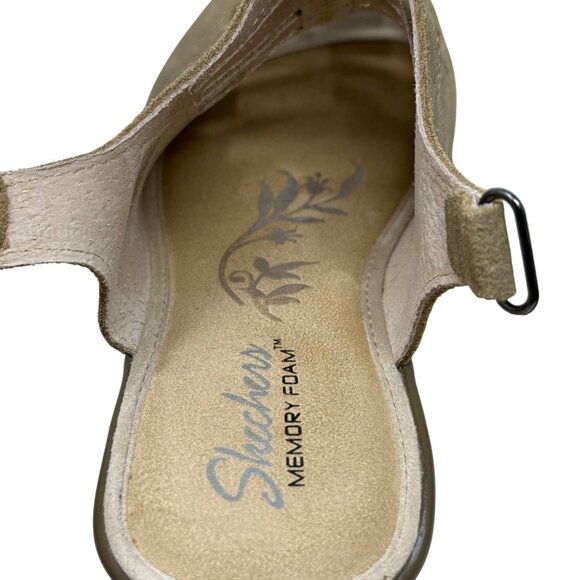 Skechers Parallel Dark Natural Tan Trapezoid Wedge Heel Suede Leather Sz 9 M - Picture 7 of 10